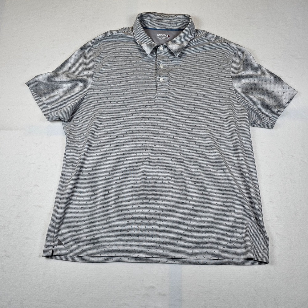 UNTUCKit Mens XL Gray Striped Geometric Print Cotton Short Sleeve Polo Shirt - Picture 2 of 7